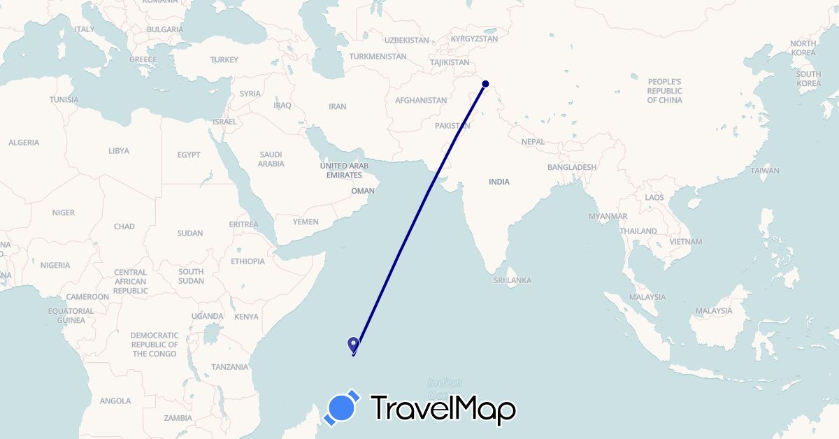 TravelMap itinerary: driving in Pakistan, Seychelles (Africa, Asia)